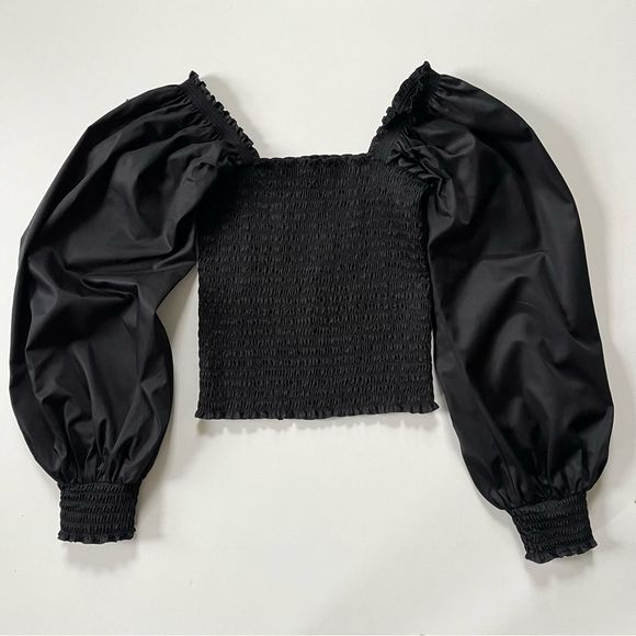 La Ligne Eloise Smocked Blouse Black Medium - Picture 5 of 7